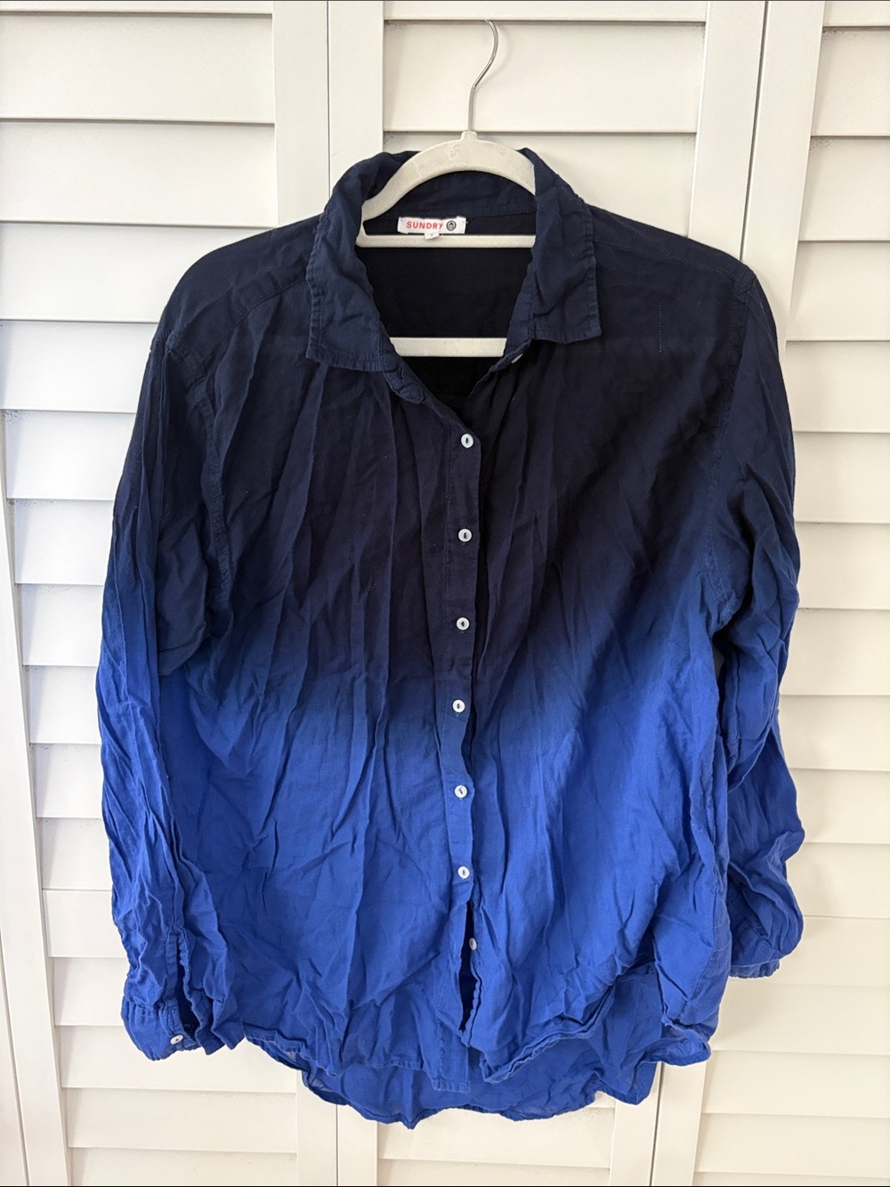 Sundry Ombre Button-Up Shirt in Dark Navy and Bright Blue